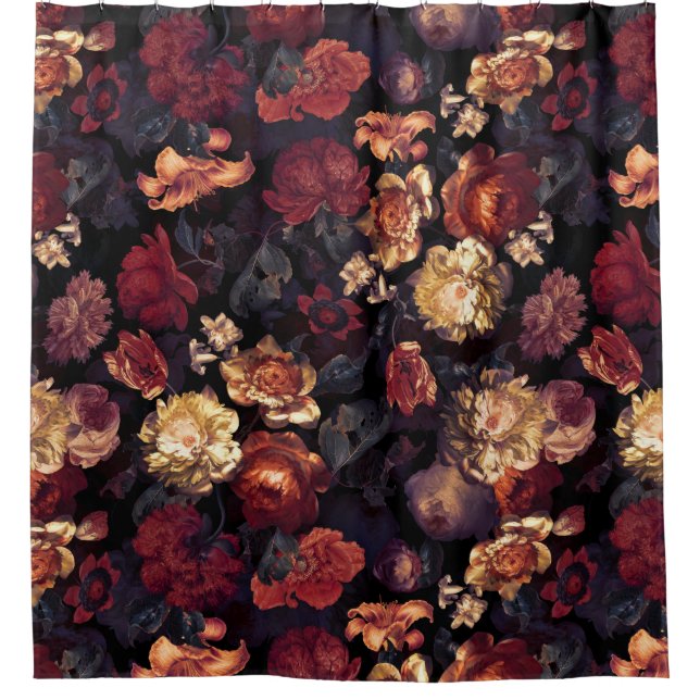 Dunkle Nachtromantik: Maximalismus Moody Florals Duschvorhang (Vorderseite)