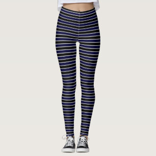 Dunkle Navy Blue Black Streifen Leggings