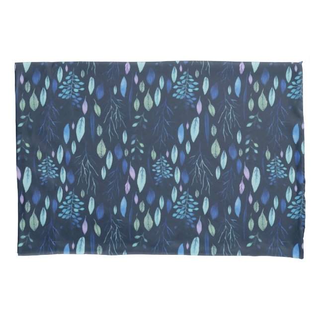 Dunkle Navy Blue Botanical Blätter Garden Wasserfa Kissenbezug (Vorderseite)