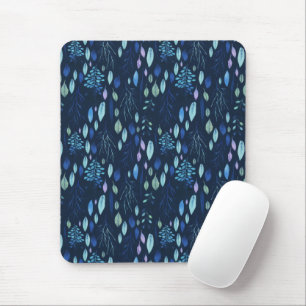 Dunkle Navy Blue Botanical Blätter Garden Wasserfa Mousepad
