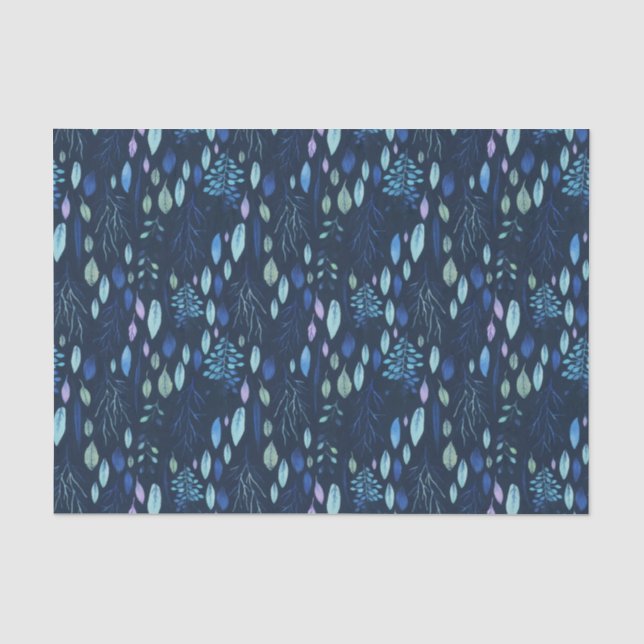 Dunkle Navy Blue Botanical Blätter Garden Wasserfa Seidenpapier (Vorderseite)