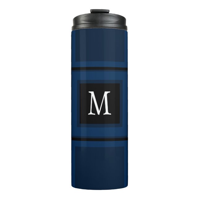 Dunkle Navy Blue Custom Single anfänglich gestreif Thermosbecher (Vorderseite)