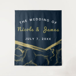 Dunkle Navy Blue & Gold Marmor Chic Moderne Hochze Wandteppich
