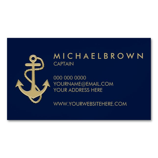 Dunkle Navy Blue Nautical Anchor Simple Magnetische Visitenkarte (Vorderseite)