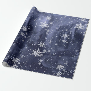 Dunkle Navy Blue Night Sky Fresh Fallen Snowflakes Geschenkpapier
