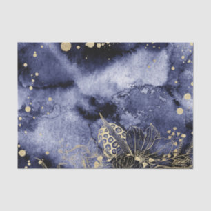 Dunkle Navy Blue Water Color mit Goldfarbe Blume 2 Seidenpapier