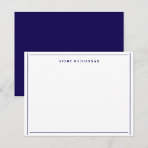 Dunkle Navy Blue White Border Name Flat Stationier Mitteilungskarte