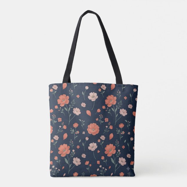 Dunkle Navy-Blumen-Tasche Tasche (Rückseite)