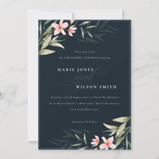 Dunkle Navy Blush Greenerie Blumen Vow Renewal Ein Dankeskarte (Vorderseite)