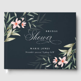 Dunkle Navy Blush Greenery Flora Bunch Brautparty Gästebuch