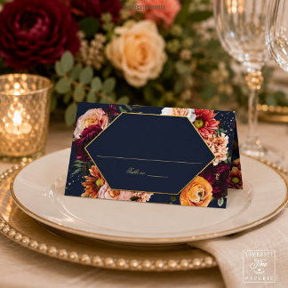 Dunkle Navy Burgunder Orange Rost Rosen Blumenhoch Platzkarte