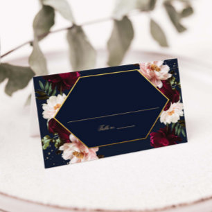 Dunkle Navy Burgundy Blush Peonies BlumenWedding Platzkarte
