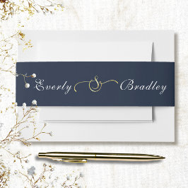 Dunkle Navy Hintergrund White Script Gold Ampersan Einladungsbanderole