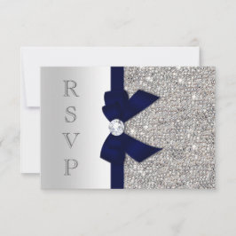 Dunkle Navy-Imitate Bow Silver-Sequenzen Diamond-U RSVP Karte
