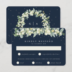 Dunkle Navy Snowberry+Eucalyptus Garland Wedding RSVP Karte