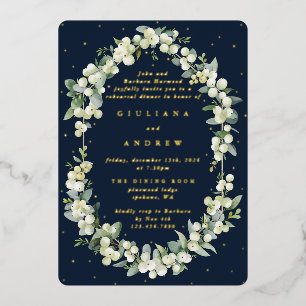 Dunkle Navy Snowberry+Eukalyptus Wedding Probe Folieneinladung