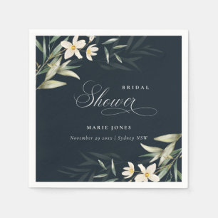 Dunkle Navy Weiße Grünpflanzen Flora Bunch Brautpa Serviette