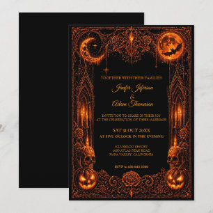 Dunkle neon-gotische Halloween-Hochzeitseinladung Einladung