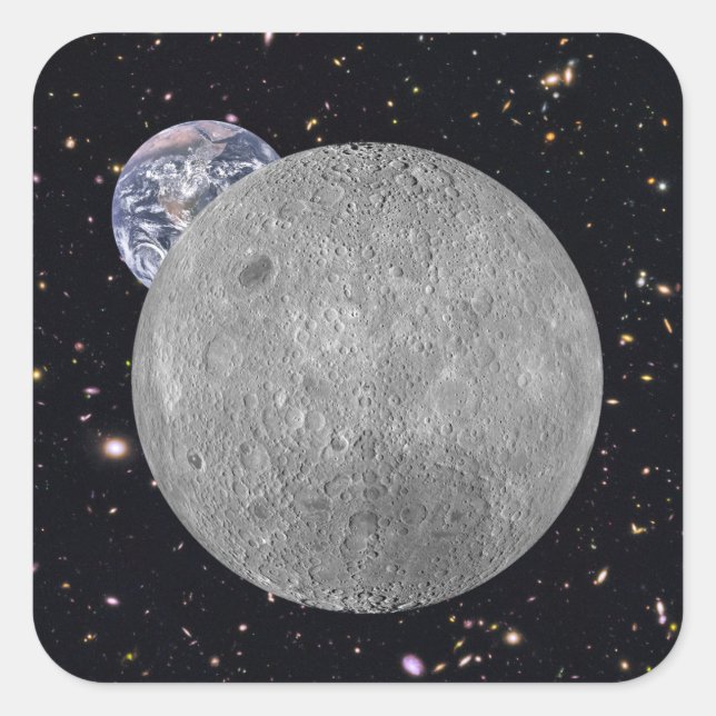 Dunkle oder ferne Seite des Mond Sternenhimmel Quadratischer Aufkleber (Vorderseite)