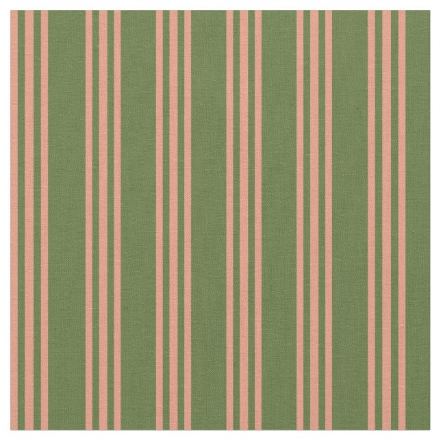 Dunkle Olive Green & Dark Lachs Lines Stoff (Nahaufnahme)