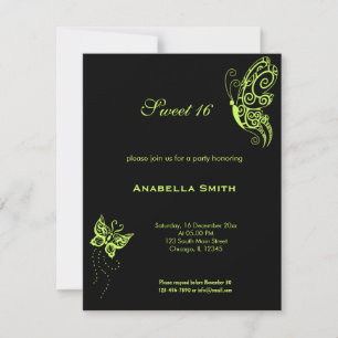 Dunkle Olive Green Sweet 16 Schmetterlinge Einladung