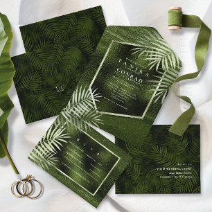 Dunkle Olive-Oase-Abstrakt-Folie-Palm-Muster ID132 All In One Einladung