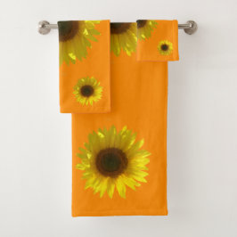 Dunkle Orange - Sonnenblumen Badhandtuch Set