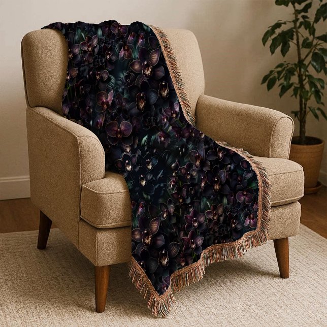 Dunkle Orchideen-Maximalist-Gothic-Blumen-Wurfdeck Decke (Dark Orchid Maximalist Gothic Floral Throw Blanket)
