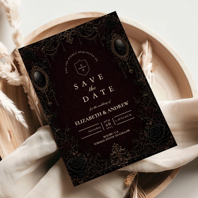 Dunkle, ornamentale viktorianische Gothic-Hochzeit Save The Date (Von Creator hochgeladen)