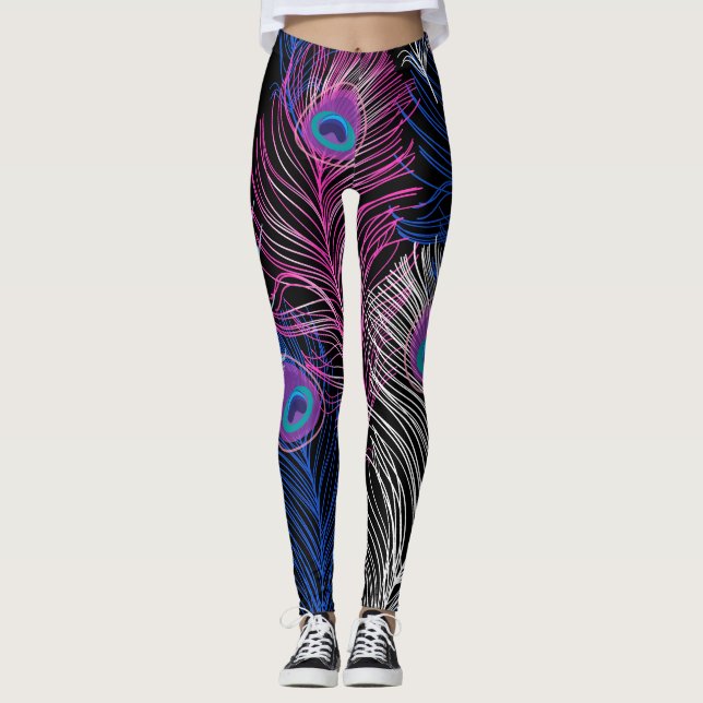 Dunkle Pfauenfedern: Schönes Vintages Design Leggings (Vorderseite)