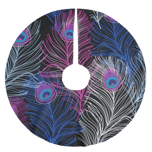 Dunkle Pfauenfedern: Schönes Vintages Design Polyester Weihnachtsbaumdecke (Vorderseite)