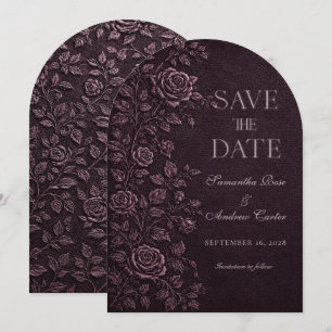 Dunkle Pflaume Faux-Prägung Rosene Hochzeit Termin Einladung