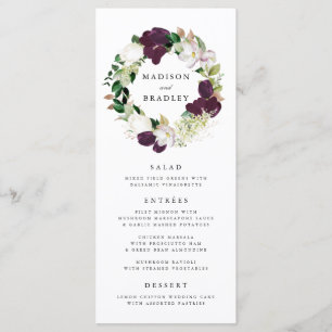 Dunkle Pflaumenblüten Hochzeitsmenükarte Menükarte