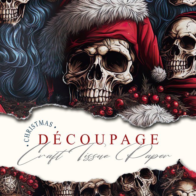 Dunkle Pirate Santa Skulls in Weihnachtsmannmützen Seidenpapier (Amazing skulls in santa hats, ideal for paper crafts and creating perfect gift wrapped presents.)