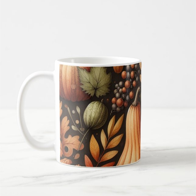 Dunkle Pumpkin-Tasse Herbstwasserfarbe Fallende Bl Kaffeetasse (Links)