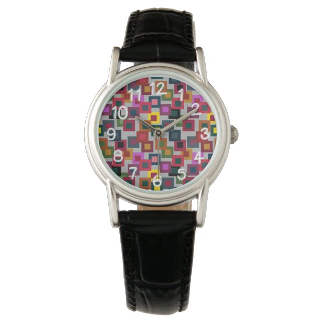 Dunkle Quadrate auf Licht Armbanduhr (Vorderseite)