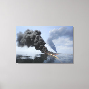 Dunkle Rauchwolken und Feuer tauchen auf Leinwanddruck