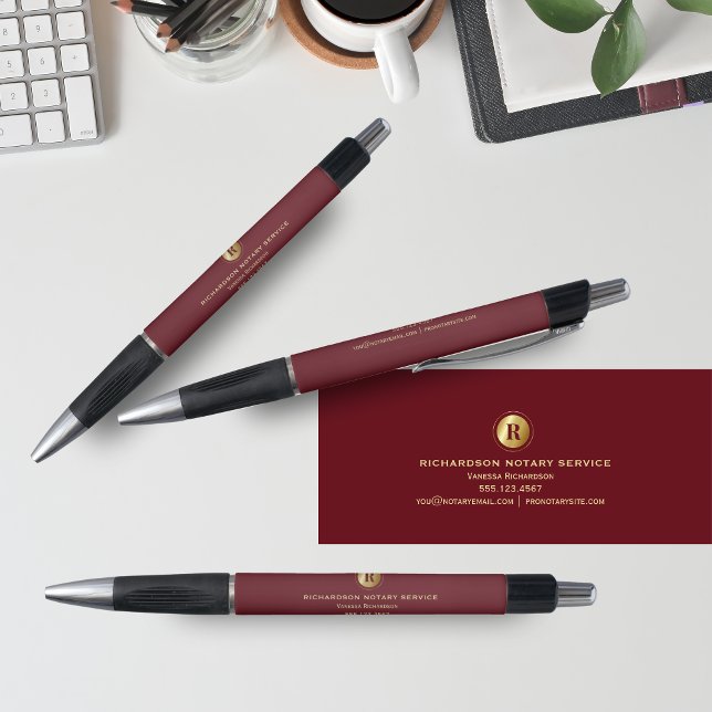 Dunkle Red & Gold Monogram Notary Business Promo Kugelschreiber (Von Creator hochgeladen)