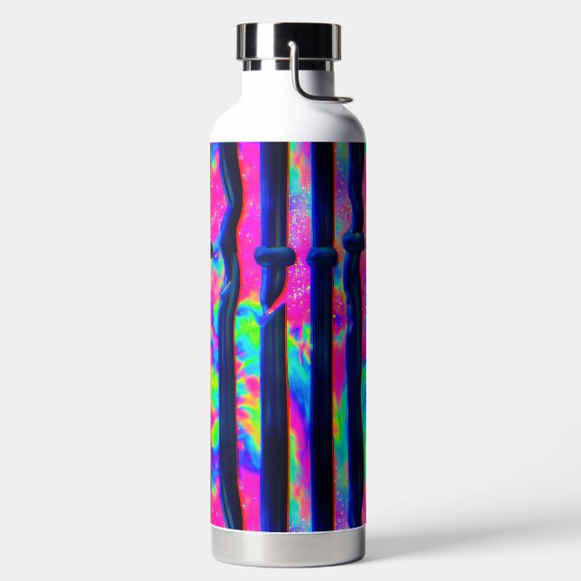 Dunkle Regenbogen-Glitch-Balken Trinkflasche (links)
