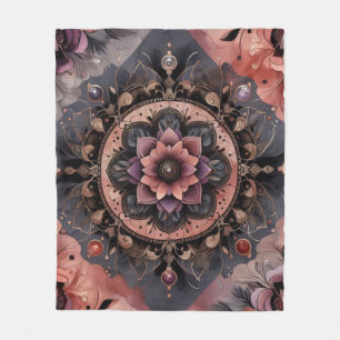 Dunkle Romance Burgund Art Deco Blumen Sommer Fleecedecke