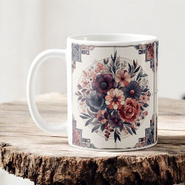 Dunkle Romance Burgund Art Deco Blumen Sommer Kaffeetasse