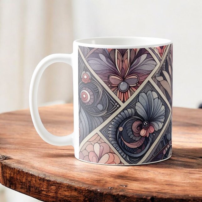 Dunkle Romance Burgund Art Deco Blumen Sommer Kaffeetasse (Von Creator hochgeladen)