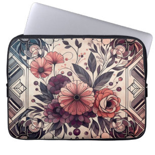 Dunkle Romance Burgund Art Deco Blumen Sommer Laptopschutzhülle