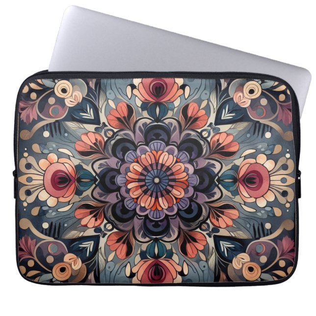 Dunkle Romance Burgund Art Deco Blumen Sommer Laptopschutzhülle (Vorderseite)