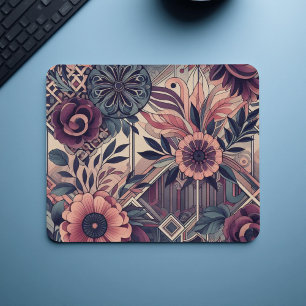 Dunkle Romance Burgund Art Deco Blumen Sommer Mousepad