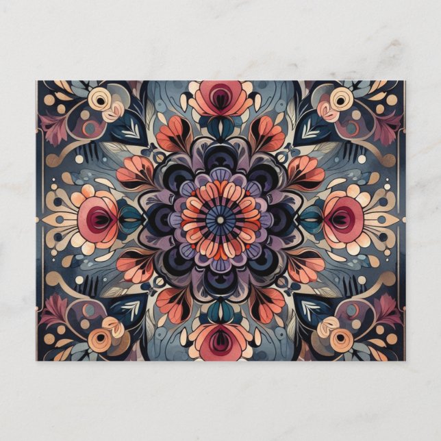 Dunkle Romance Burgund Art Deco Blumen Sommer Postkarte (Vorderseite)