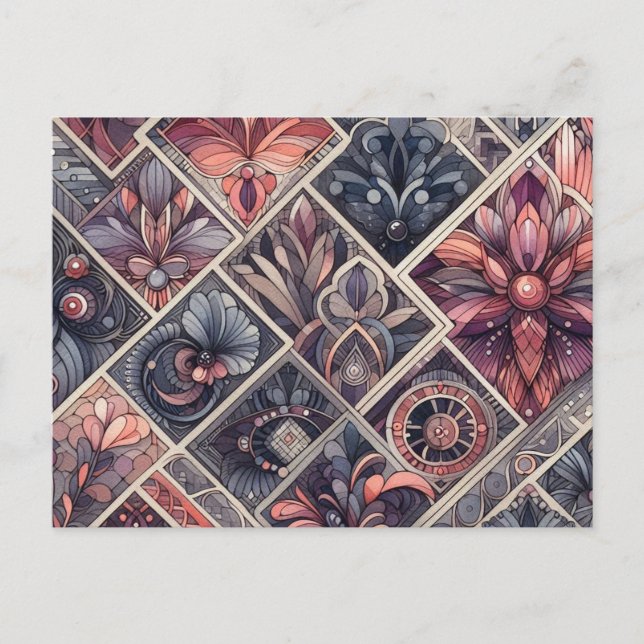 Dunkle Romance Burgund Art Deco Blumen Sommer Postkarte (Vorderseite)