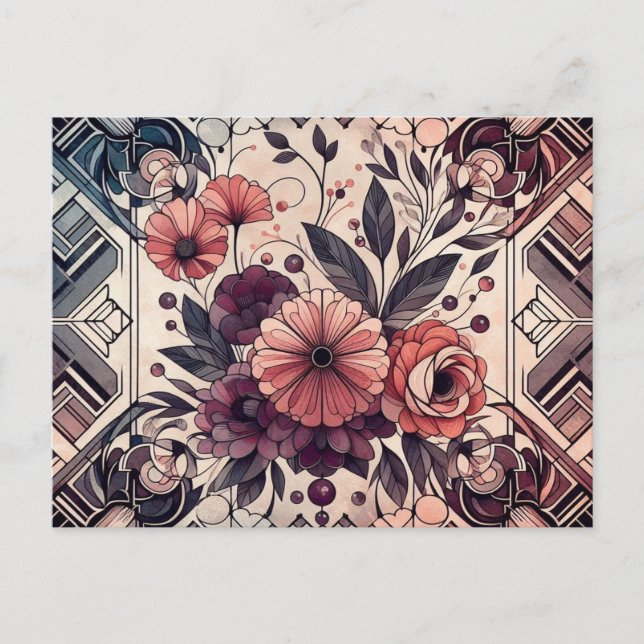 Dunkle Romance Burgund Art Deco Blumen Sommer Postkarte (Vorderseite)