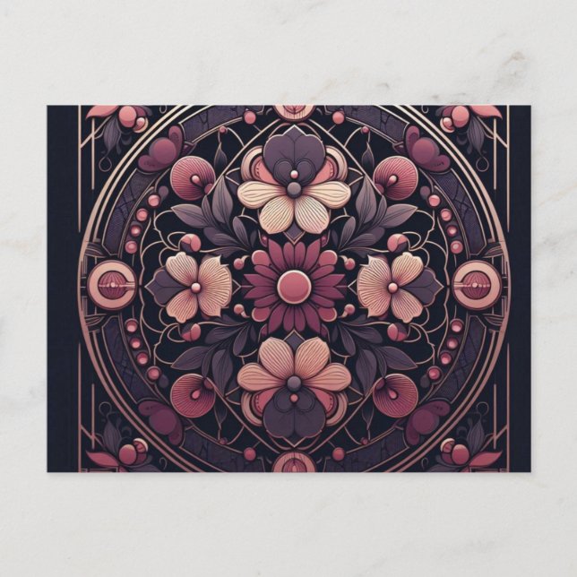 Dunkle Romance Burgund Art Deco Blumen Sommer Postkarte (Vorderseite)