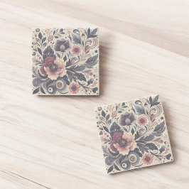 Dunkle Romance Burgund Art Deco Blumen Sommer Steinuntersetzer